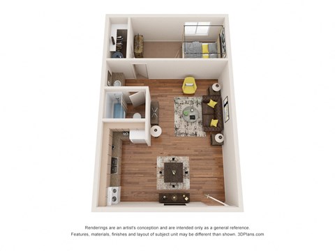 Floor plan for 1 bed, 1 bath, 526 sqft